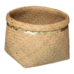 Set de 5 paniers ronds - roseau tressé - sequins dorés - Atmosphera