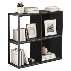 Set de 4 étagères murales Nostened avec fond et panneaux latéraux acier 28 x 28 x 20 cm noir en.casa