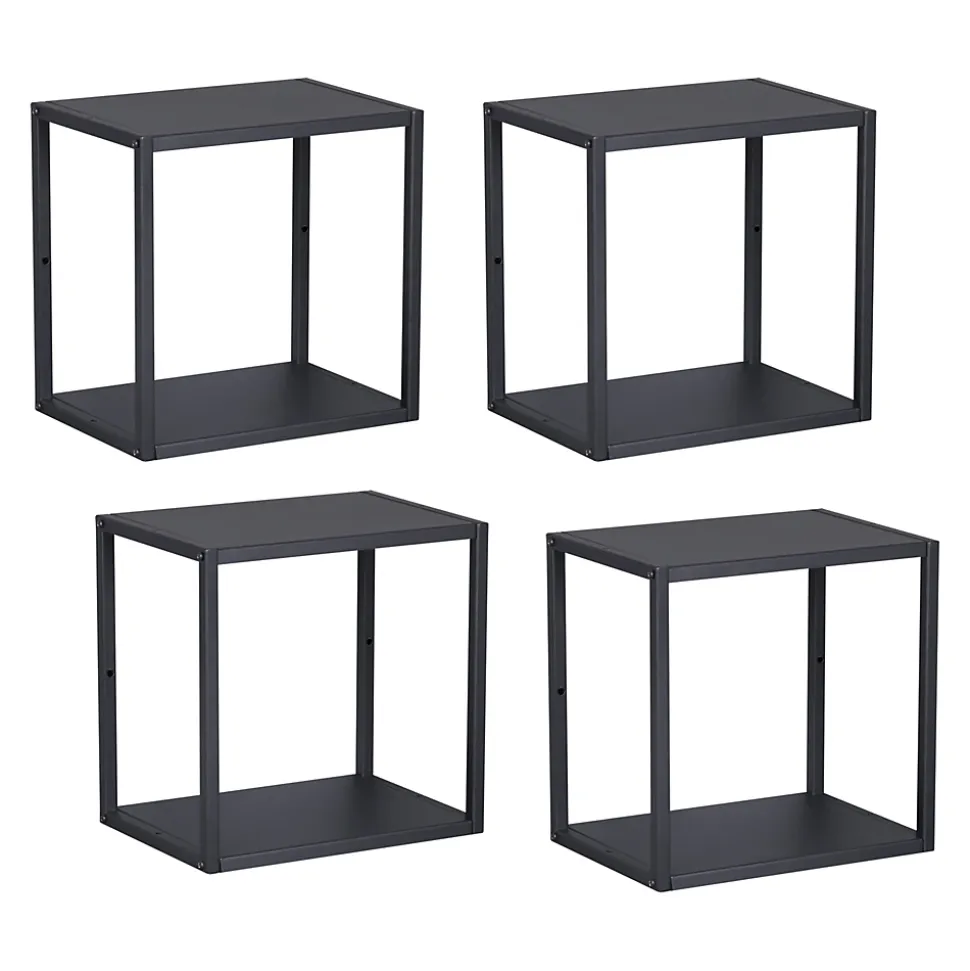 Set de 4 étagères murales Nostened acier 28 x 28 x 20 cm noir en.casa