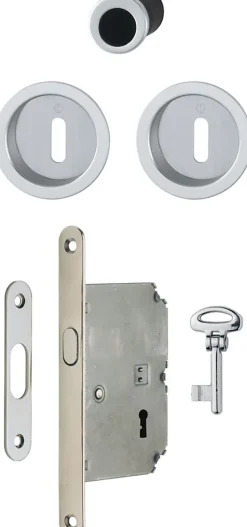 Set pour porte coulissante F94 chromé satiné à clé L - HOPPE - 3947902