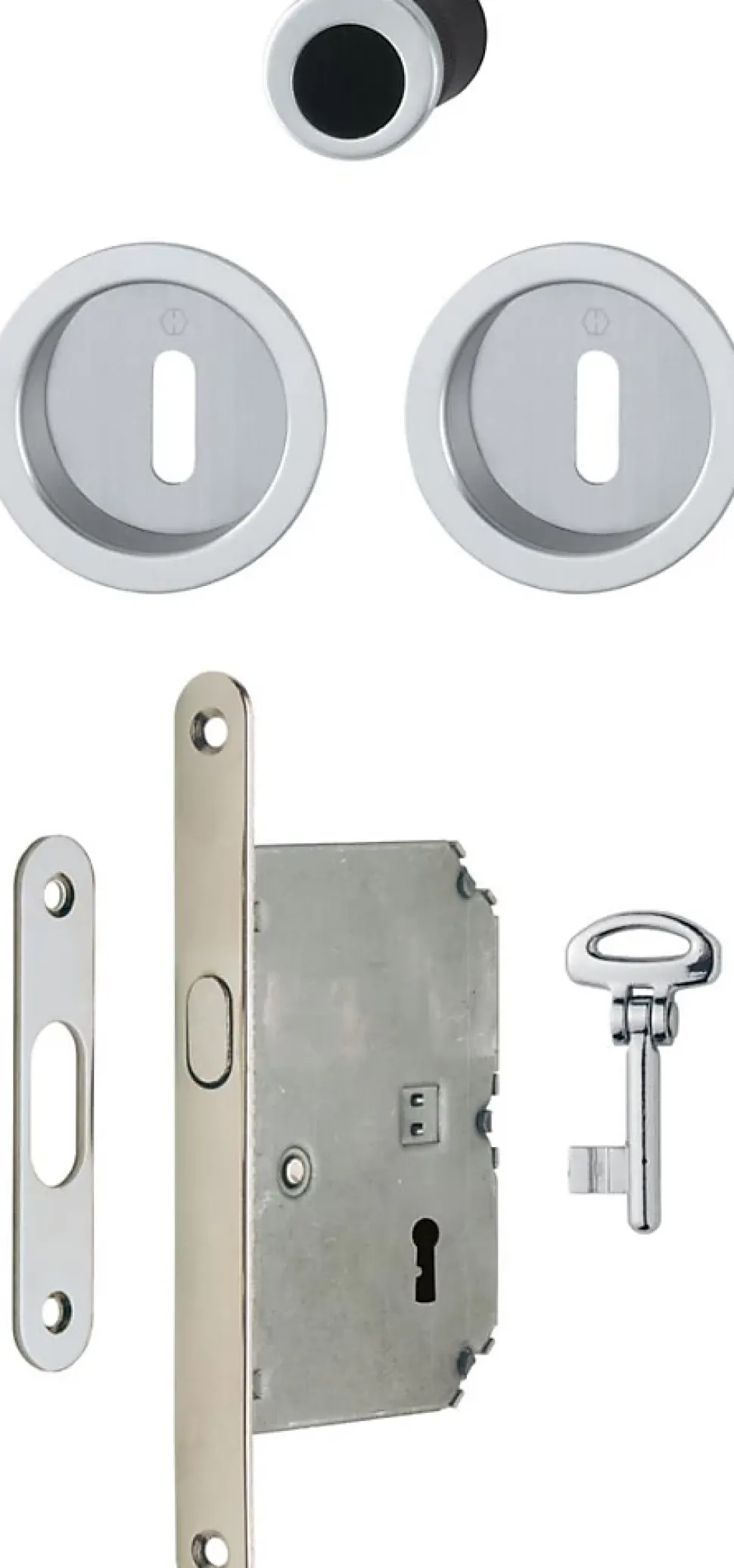 Set pour porte coulissante F94 chromé satiné à clé L - HOPPE - 3947902
