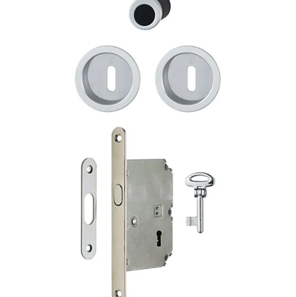 Set pour porte coulissante F94 chromé satiné à clé L - HOPPE - 3947902