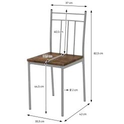 Set table de salle à manger avec 4 chaises 110 cm marron/vintage pieds en acier
