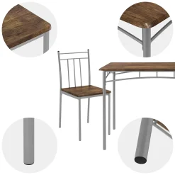 Set table de salle à manger avec 4 chaises 110 cm marron/vintage pieds en acier