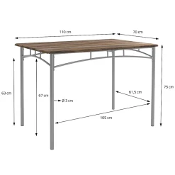 Set table de salle à manger avec 4 chaises 110 cm marron/bois flotté MDF/acier