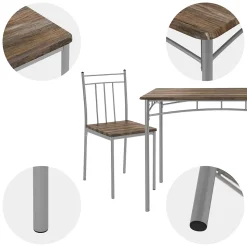 Set table de salle à manger avec 4 chaises 110 cm marron/bois flotté MDF/acier
