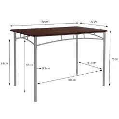 Set table de salle à manger avec 4 chaises 110 cm marron/chêne foncé MDF/acier