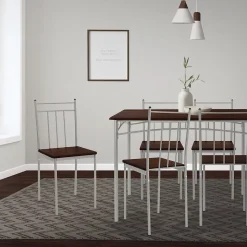 Set table de salle à manger avec 4 chaises 110 cm marron/chêne foncé MDF/acier
