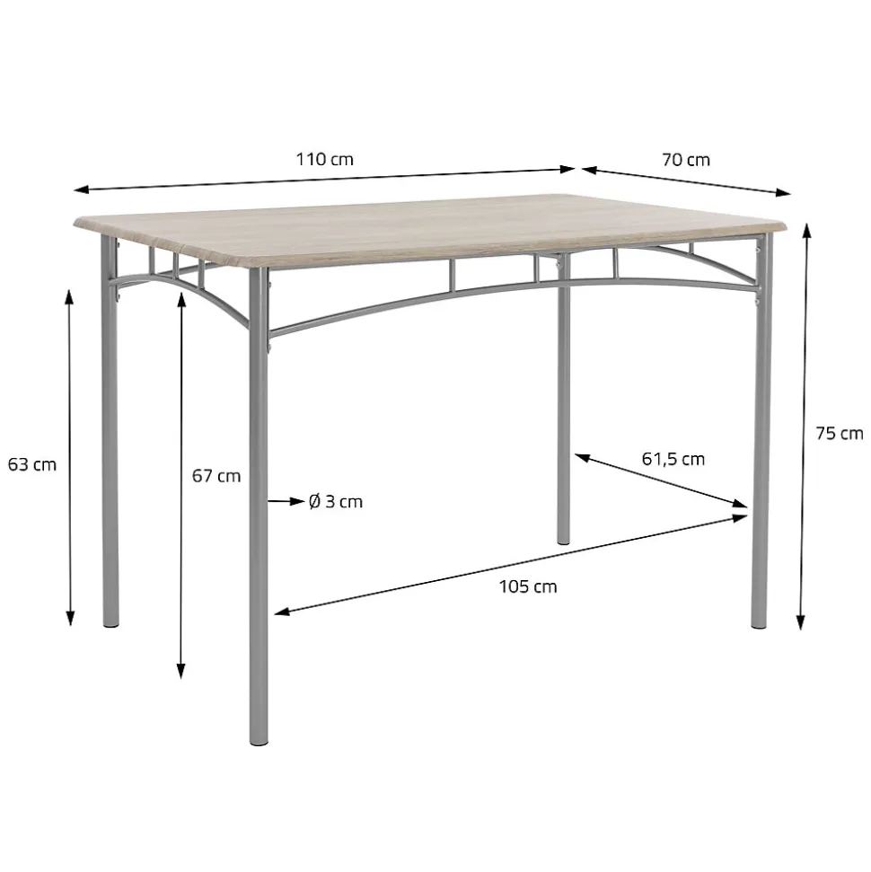 Set table de salle à manger avec 4 chaises 110 cm chêne clair pieds en acier