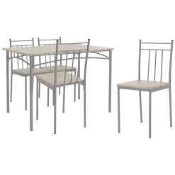 Set table de salle à manger avec 4 chaises 110 cm chêne clair pieds en acier