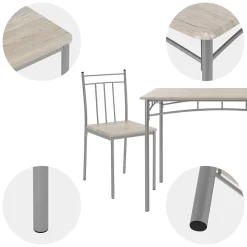 Set table de salle à manger avec 4 chaises 110 cm chêne clair pieds en acier