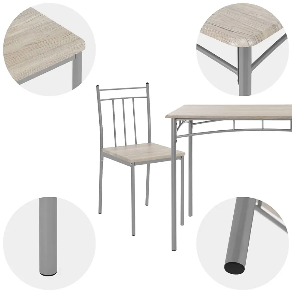 Set table de salle à manger avec 4 chaises 110 cm chêne clair pieds en acier