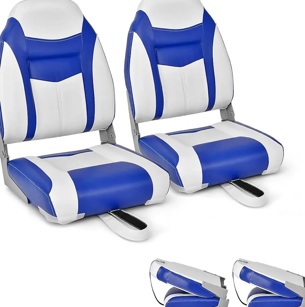 Siège de Bateau 2PC Siège de Pêche Pliable avec Coussin Rembourré Doux et Coutures Renforcées Bleu 2PC