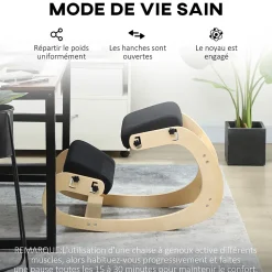 Siège ergonomique - siège assis-genoux - chaise assis genoux grand confort - bois bouleau tissu noir