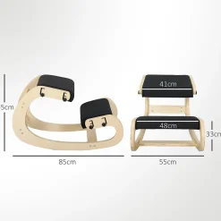 Siège ergonomique - siège assis-genoux - chaise assis genoux grand confort - bois bouleau tissu noir