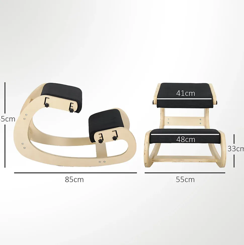 Siège ergonomique - siège assis-genoux - chaise assis genoux grand confort - bois bouleau tissu noir