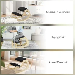Siège ergonomique - siège assis-genoux - chaise assis genoux grand confort - bois bouleau tissu noir