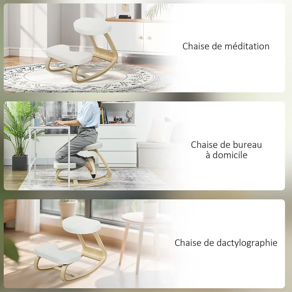 Siège ergonomique - siège assis-genoux - chaise assis genoux grand confort - bois bouleau tissu beige clair