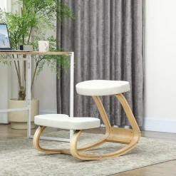 Siège ergonomique - siège assis-genoux - chaise assis genoux grand confort - bois bouleau tissu beige clair