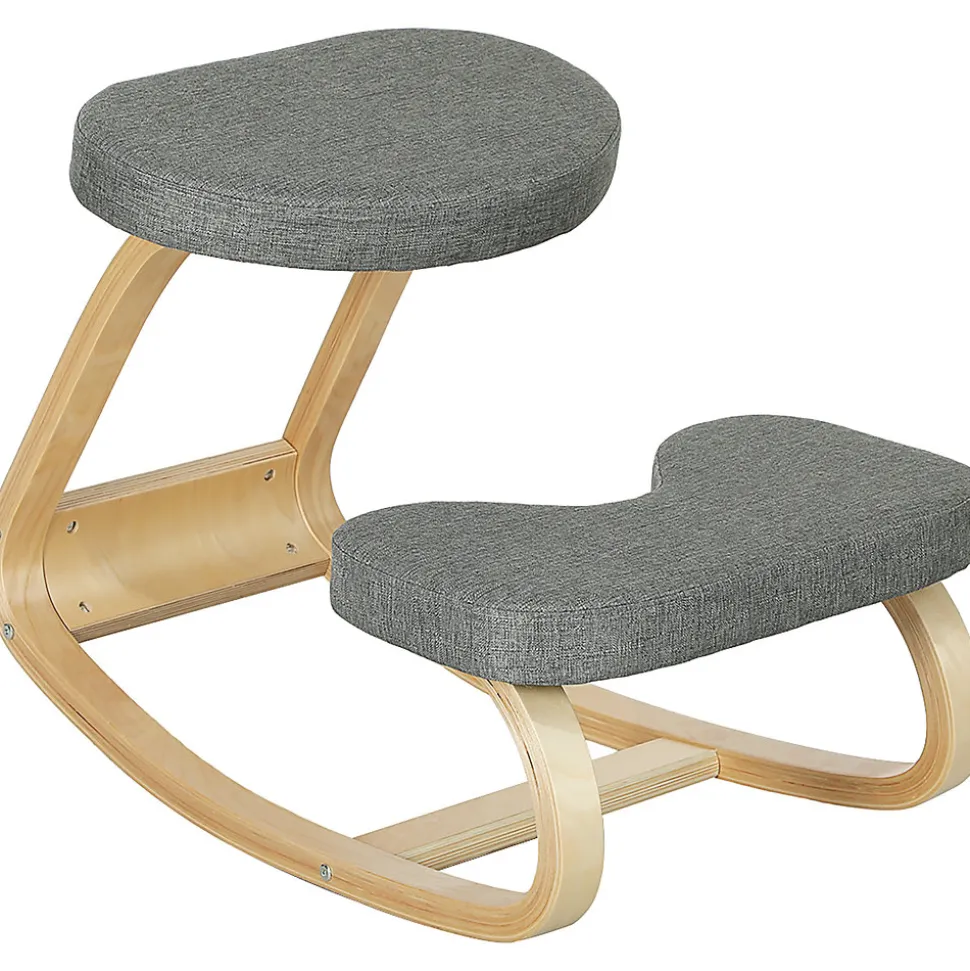 Siège ergonomique - siège assis-genoux - chaise assis genoux grand confort - bois bouleau tissu gris