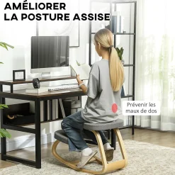 Siège ergonomique - siège assis-genoux - chaise assis genoux grand confort - bois bouleau tissu gris
