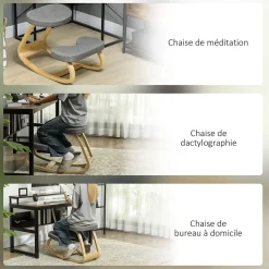 Siège ergonomique - siège assis-genoux - chaise assis genoux grand confort - bois bouleau tissu gris