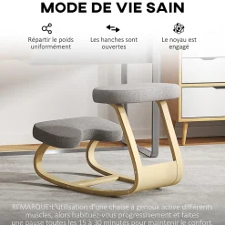 Siège ergonomique - siège assis-genoux - chaise assis genoux grand confort - bois bouleau tissu gris