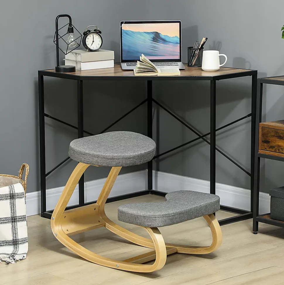 Siège ergonomique - siège assis-genoux - chaise assis genoux grand confort - bois bouleau tissu gris