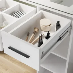 SIRHONA Coiffeuse Blanche 90x44x77cm + Bureau Multi-fonctions + Rangement Spacieux + Plateau en verre