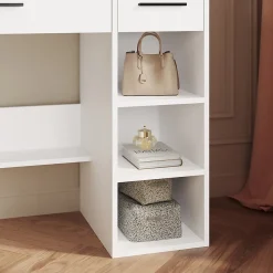 SIRHONA Coiffeuse Blanche 90x44x77cm + Bureau Multi-fonctions + Rangement Spacieux + Plateau en verre