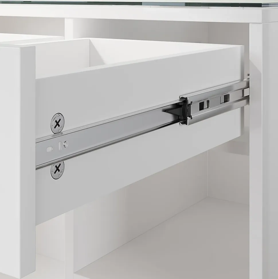 SIRHONA Coiffeuse Blanche 90x44x77cm + Bureau Multi-fonctions + Rangement Spacieux + Plateau en verre