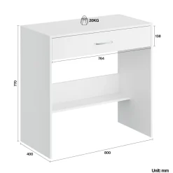 SIRHONA Coiffeuse Blanche 80x40x75 cm + Bureau multi-fonctions + 1 Etagère