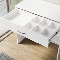 SIRHONA Coiffeuse Blanche 80x40x75 cm + Bureau multi-fonctions + 1 Etagère
