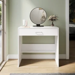 SIRHONA Coiffeuse Blanche 80x40x75 cm + Bureau multi-fonctions + 1 Etagère