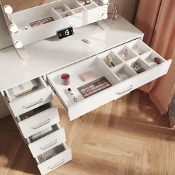 SIRHONA Coiffeuse Blanche 120x40x75cm + Bureau multifonctionnel + Espace de Rangement Extra + Avec Tiroirs de Cloison