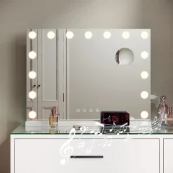 SIRHONA Ensemble de Maquillage - 1x Coiffeuse Blanche 90x44x77cm + 1x Miroir LED 58x45x12cm