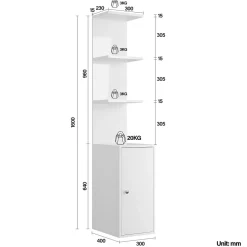 SIRHONA Ensemble de Maquillage - 1x Coiffeuse Blanche 120x40x75cm + 2x Etagère de Rangement 160x58x30cm + 1x Miroir LED 58x45x12cm