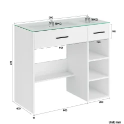 SIRHONA Ensemble de Maquillage - 1x Coiffeuse Blanche 90x44x77cm + 1x Etagère de rangement 160x58x30cm + 1x Miroir LED 58x45x12cm