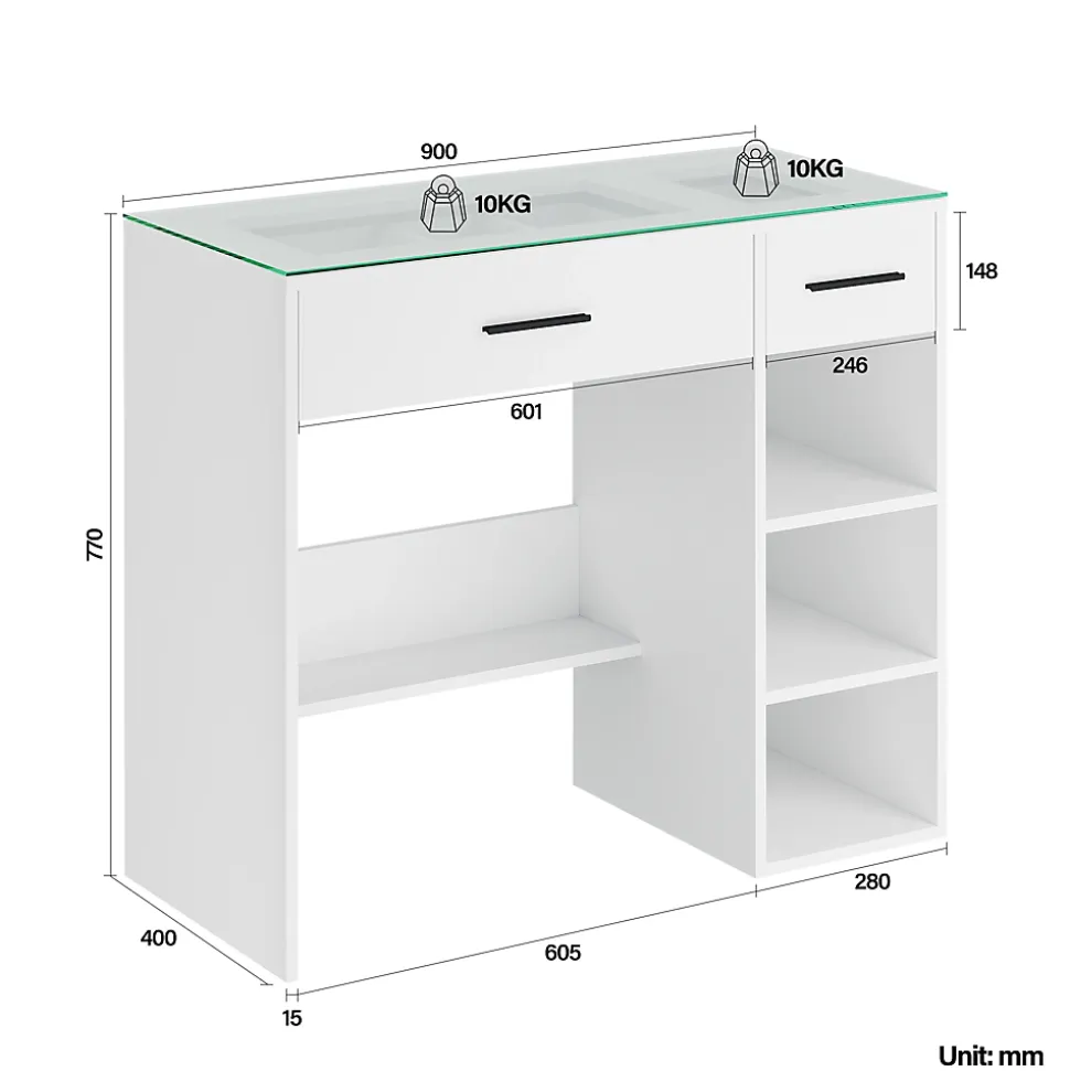 SIRHONA Ensemble de Maquillage - 1x Coiffeuse Blanche 90x44x77cm + 1x Etagère de rangement 160x58x30cm + 1x Miroir LED 58x45x12cm