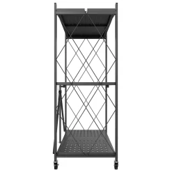 Smithers - Étagère Chariot Pliable Gain de Place 72x90x33,5 cm, 3 Niveaux, Repliable en Métal Noir