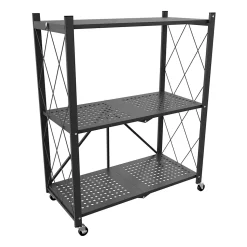Smithers - Étagère Chariot Pliable Gain de Place 72x90x33,5 cm, 3 Niveaux, Repliable en Métal Noir