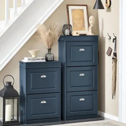 SoBuy Armoire à Chaussures avec 3 Abattants, Range 12 Paires, Bleue, 53x24x118 cm, FSR94-B