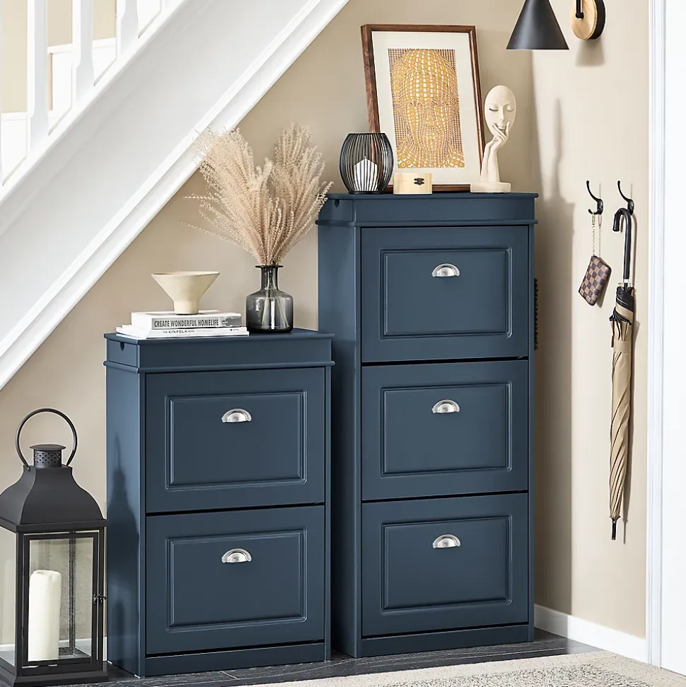 SoBuy Armoire à Chaussures avec 3 Abattants, Range 12 Paires, Bleue, 53x24x118 cm, FSR94-B