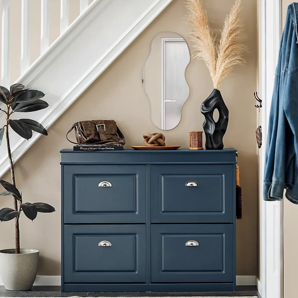 SoBuy Armoire à Chaussures avec 4 Abattants, Range-Chaussures 16 Paires, Bleu, 105x24x83 cm, FSR79-B