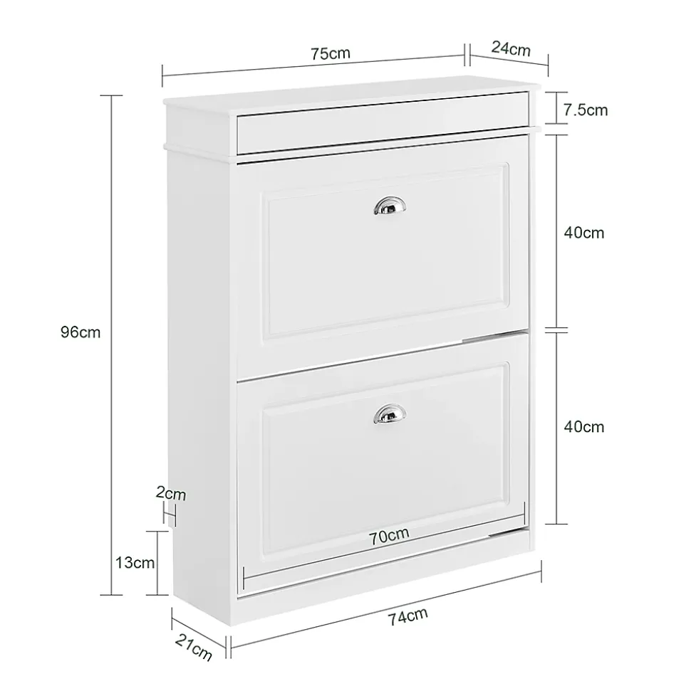 SoBuy Armoire à Chaussures 2 Abattants, Range 12 Paires, Blanc 75x24x96 cm
