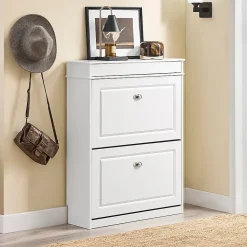 SoBuy Armoire à Chaussures 2 Abattants, Range 12 Paires, Blanc 75x24x96 cm