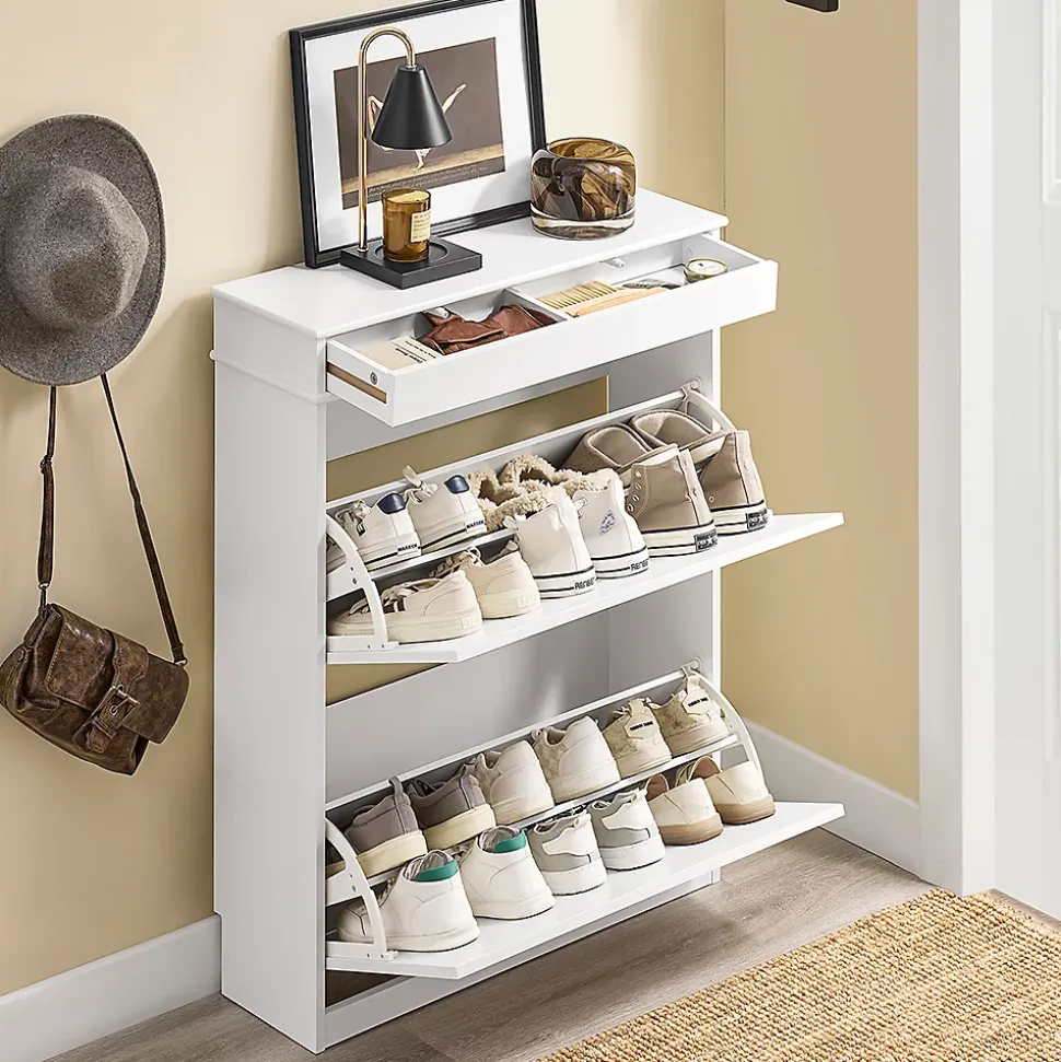 SoBuy Armoire à Chaussures 2 Abattants, Range 12 Paires, Blanc 75x24x96 cm