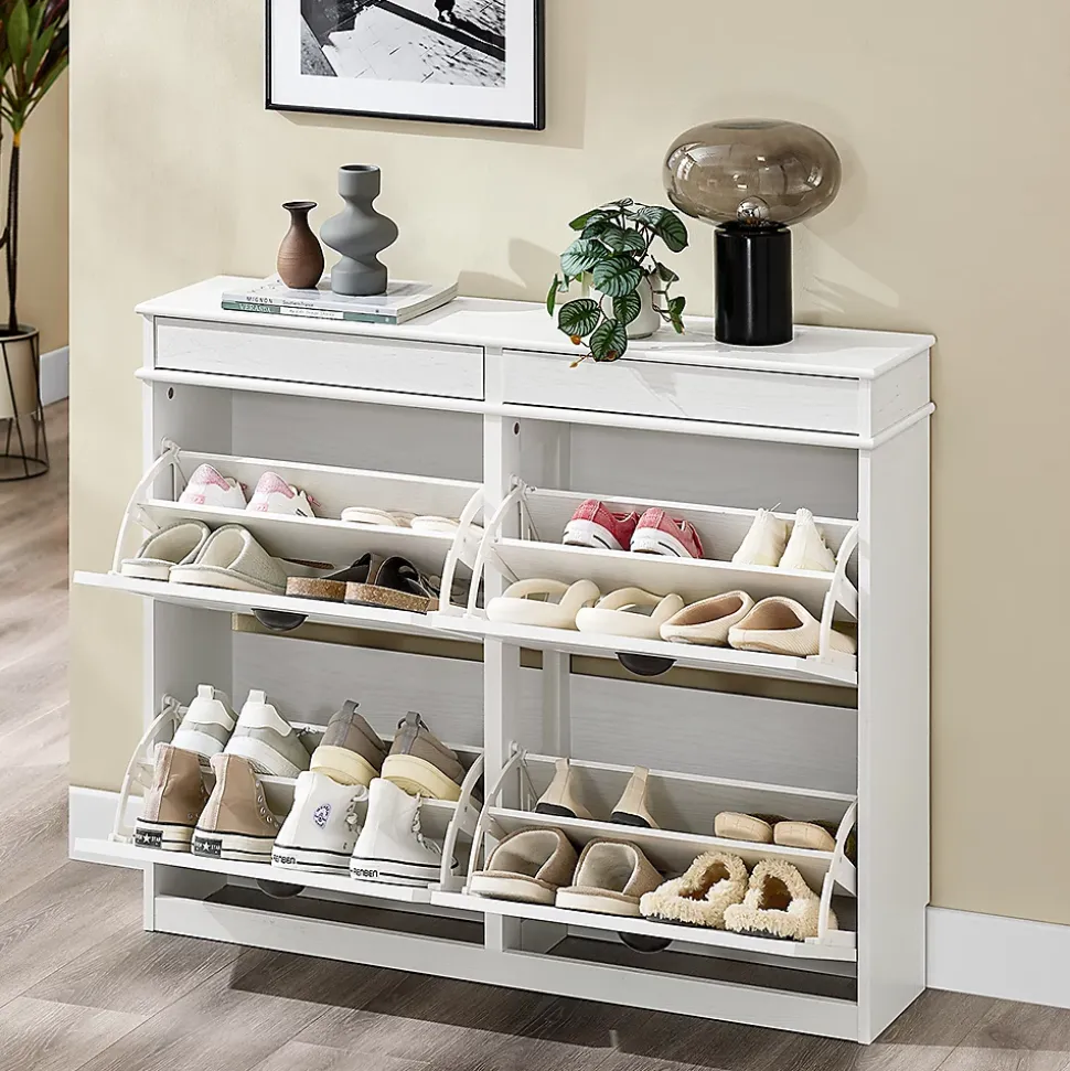 SoBuy Armoire à Chaussures 4 Portes, Range 16 Paires Effet Bois Vieilli Blanc