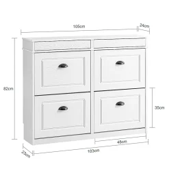SoBuy Armoire à Chaussures 4 Portes, Range 16 Paires Effet Bois Vieilli Blanc
