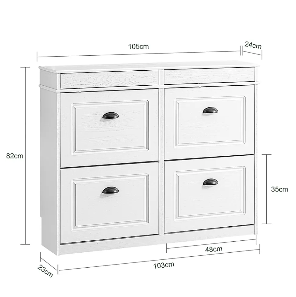 SoBuy Armoire à Chaussures 4 Portes, Range 16 Paires Effet Bois Vieilli Blanc